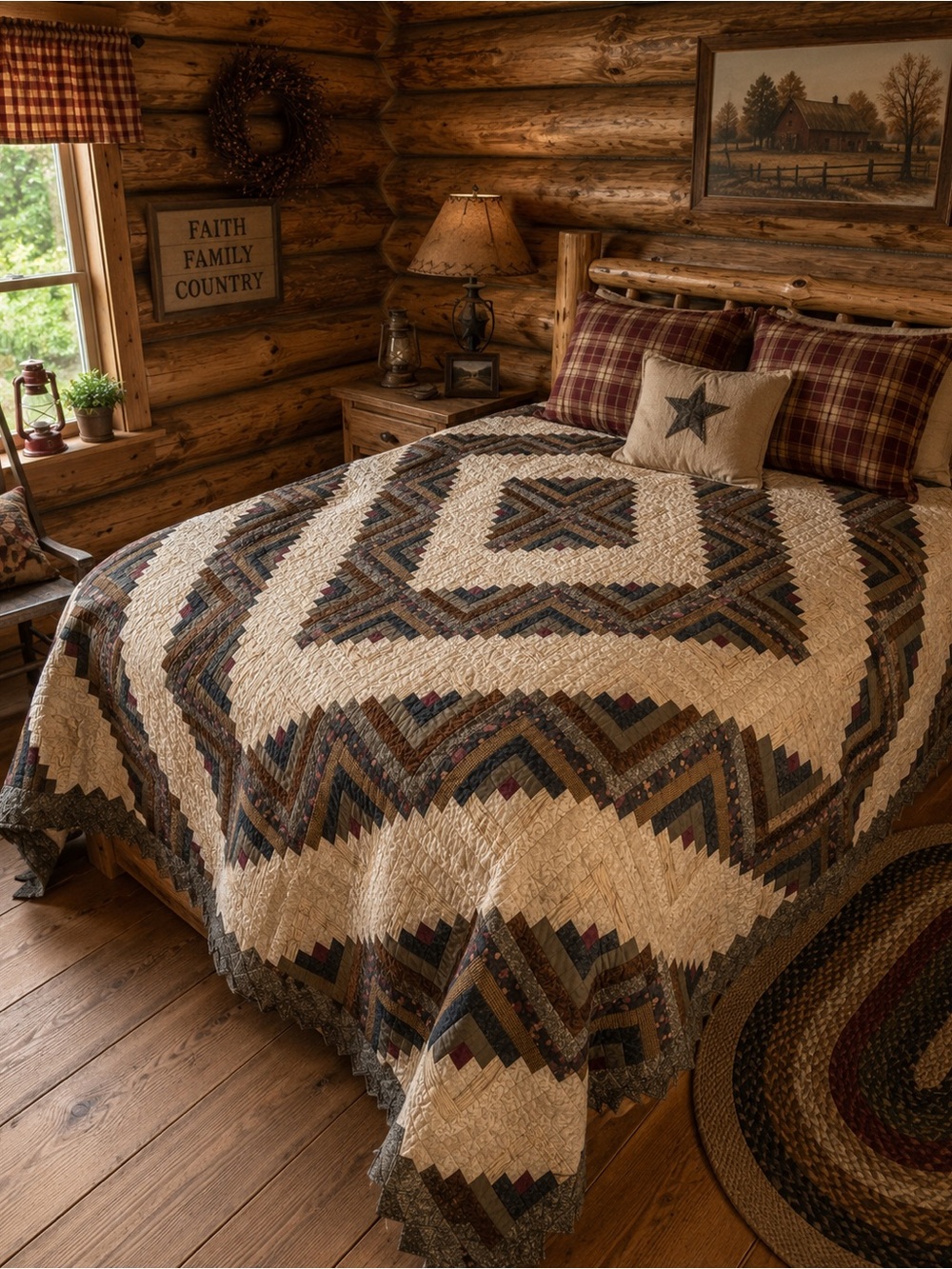 Donna Sharp Rustic Patchwork Log Cabon Quilt Bedspread 2 shams